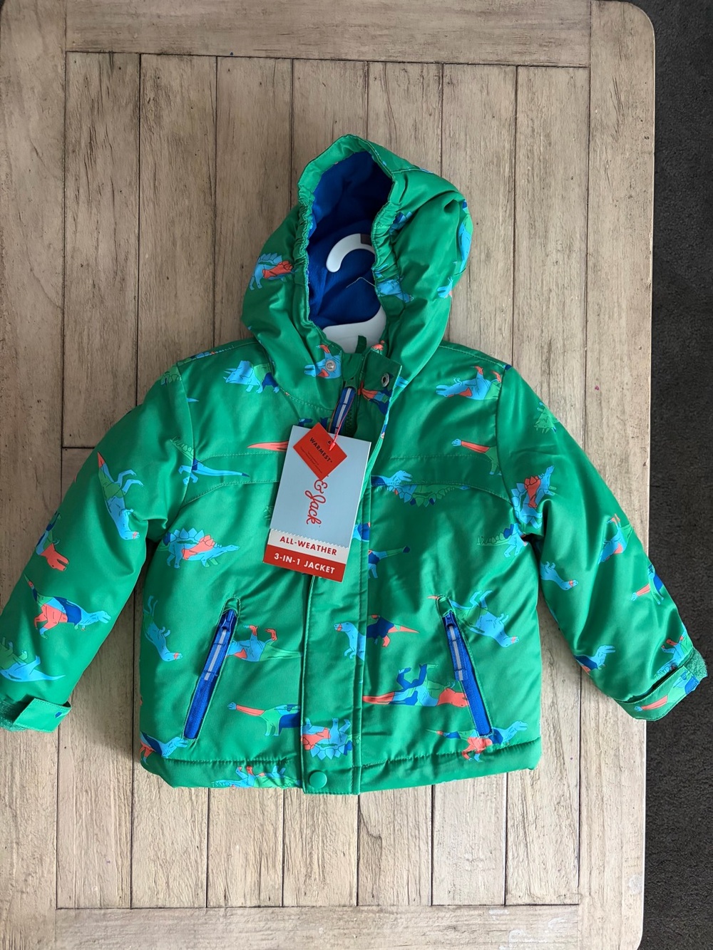 Cat & Jack Green Dino-Print All-Weather Puffer Jacket Dinosaur